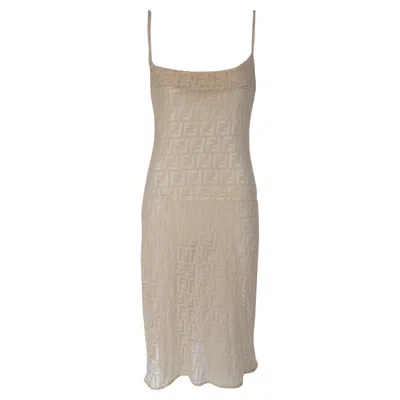 Pre-owned Fendi Ff Vintage Sheer Midi Dress In Cream Sz It40 In White