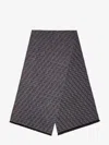 Fendi Monogram Pattern Rectangular Scarf Fringed Edges In Gray