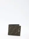 Fendi Portafoglio Ff Bi-fold In Tessuto Ff Marrone In Beige