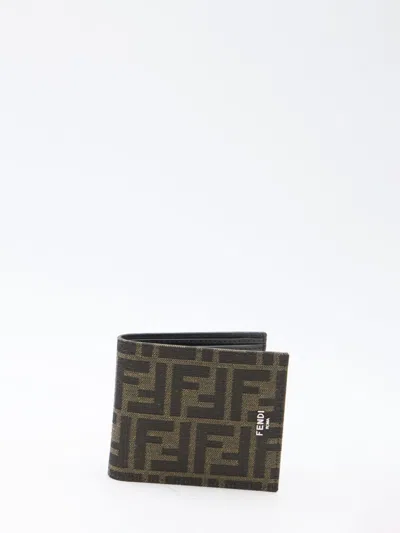 Fendi Portafoglio Ff Bi-fold In Tessuto Ff Marrone In Brown