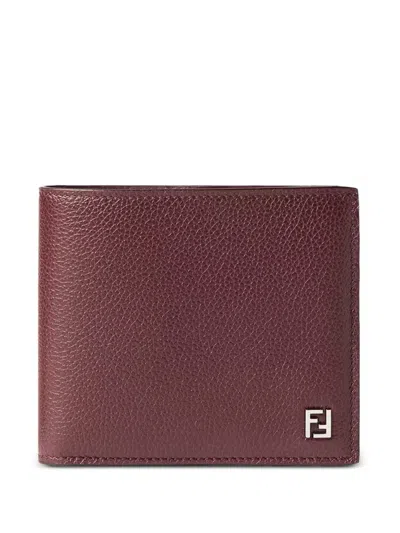 Fendi Portafoglio Ff Bi-fold In Pelle Granata In Burgundy