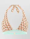 Fendi Ff Waves Triangle Bikini Top Tie Straps In Brown