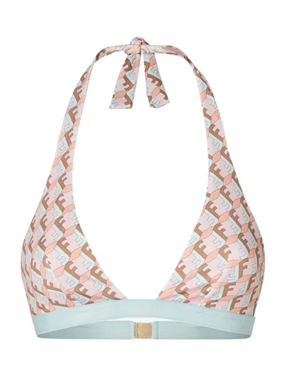 Fendi Ff Waves Triangle Bikini Top With Lace-up Details In Brown