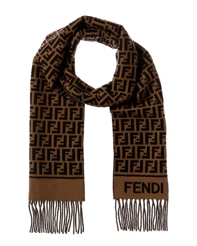 Fendi Ff Wool & Cashmere-blend Scarf In Brown