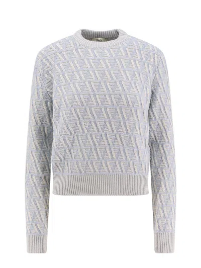 Fendi Ff Wool And Cashmere Crop Sweater In Gray