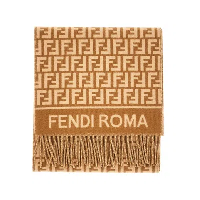 Fendi Ff Wool And Cashmere Scarf In Burgundy