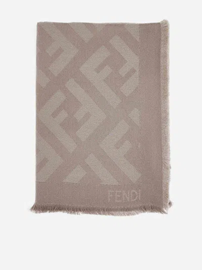 Fendi Ff Wool And Cashmere Shawl In Dove Grey