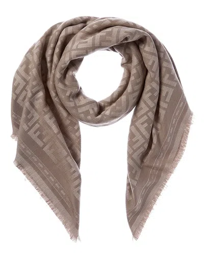 Fendi Ff Wool & Silk-blend Scarf In Brown