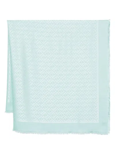 Fendi Ff Wool And Silk Blend Scarf In Clear Blue