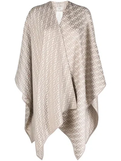 FENDI FENDI FF WOOL AND SILK PONCHO
