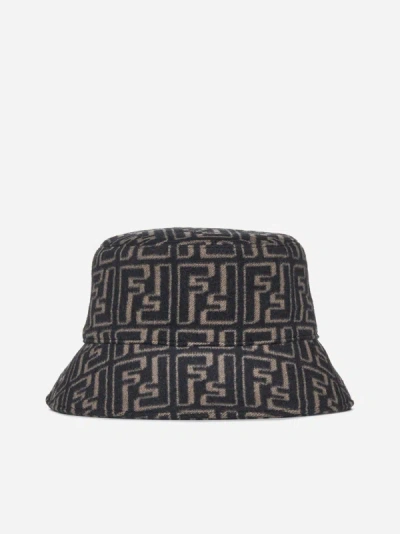 Fendi Ff Wool Buket Hat In Black