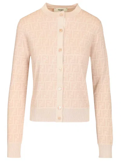 Fendi Ff Wool Cardigan Knitwear Rose In Pink