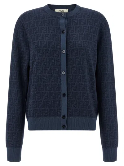 Fendi Ff Wool Cardigan Sweaters And Cardigans Blue