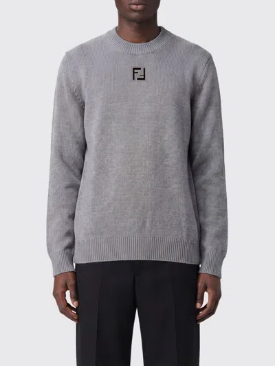 Fendi Ff Wool Crew-neck Sweater In Gray