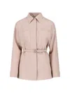 Fendi Diagonal 3d Wool Blazer With Belted Waist In Pink