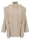 Fendi Beige Wool Parka With Removable Stole And Ff Monogram In Multi