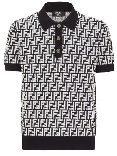 Fendi Ff Wool Polo Shirt In Black