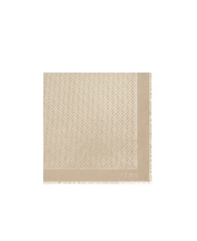 Fendi Ff Wool Shawl In Nude