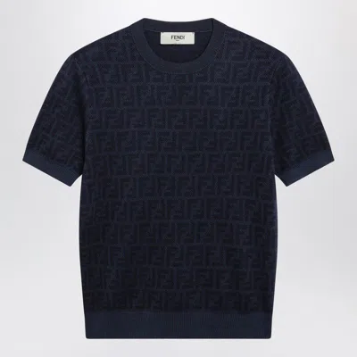 Fendi Ff Wool Silk Jacquard Jumper In Blue