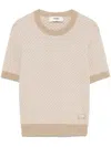 Fendi Wool Crew Neck Sweater With Textured Pattern In Beige