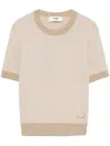 Fendi Wool Crew Neck Sweater With Textured Pattern In Beige