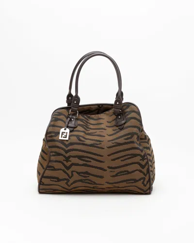 Fendi Ff Zebra Tote Bag In Brown