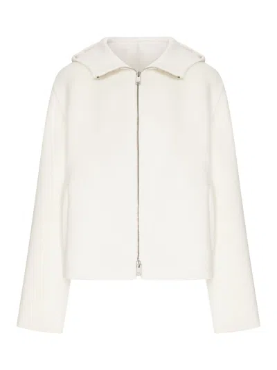 Fendi Ff Zip-up Hooded Blouson In Wool Blend In Black