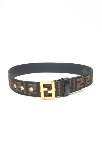 Fendi Ff Zucca Belt, Size 75 In Green