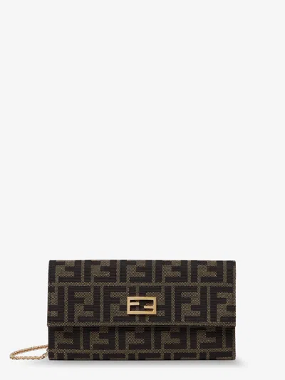 Fendi Ff Zucca Fabric Continental Wallet With Chain Tube In Brown