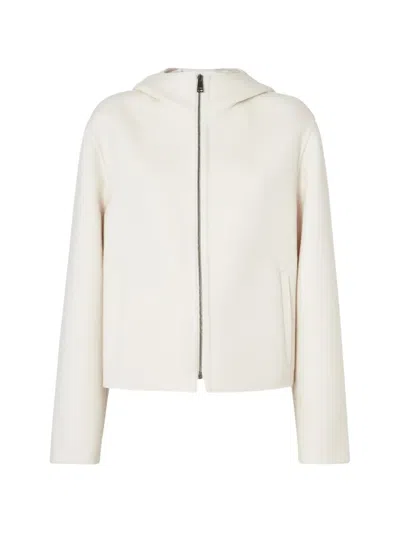Fendi Mini Hooded Blouson In Double-faced Wool With Tonal Zucca Ff Interior In White