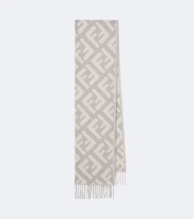 Fendi Ff Zucca Jacquard Cashmere Scarf In White