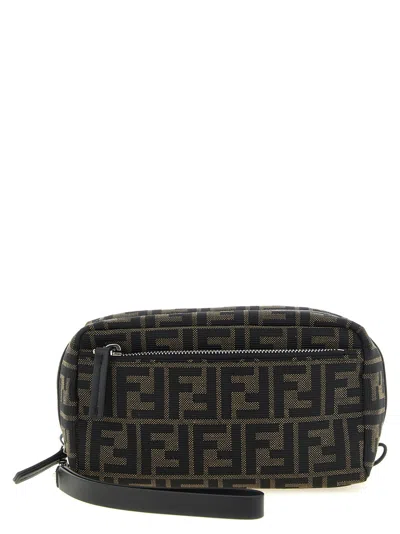 Fendi Ff Zucca Jacquard Travel Wallet In Black