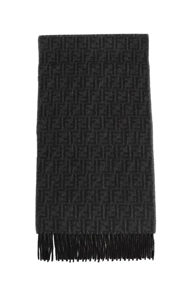 Fendi Ff Zucca Jacquard Wool And Cashmere Scarf In Black