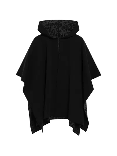 Fendi Ff Zucca Logo-pattern Hooded Poncho In Black