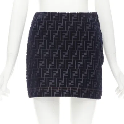 Pre-owned Fendi Ff Zucca Monogram Velvet Flocking Mini Denim Skirt S In Black