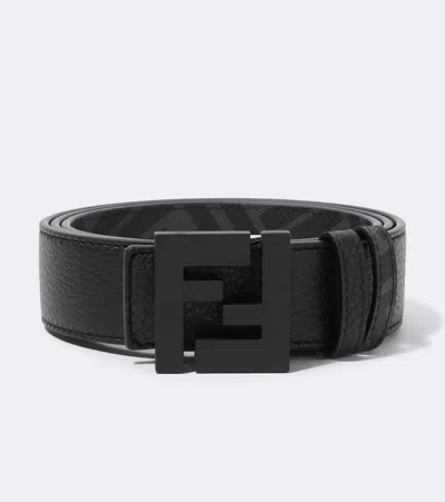 Fendi Ff Zucca Reversible Leather Belt In Black