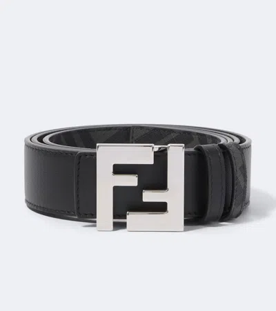 Fendi Ff Zucca Reversible Leather Belt In Black