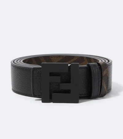 Fendi Ff Zucca Reversible Leather Belt In Brown