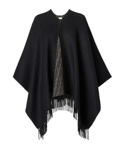 Fendi Ff Zucca Wool And Cashmere Poncho In Black