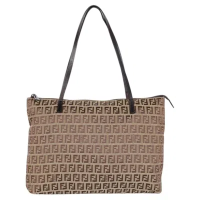 Pre-owned Fendi Ff Zucchino Shoulder Bag Tote In Brown