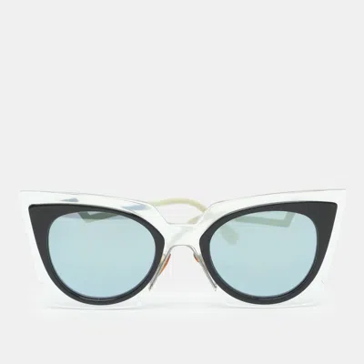 Pre-owned Fendi Ff0117/s Blue And Transparent Cat Eye Mirror Sunglasses