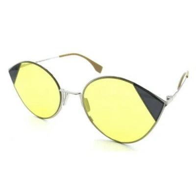 Pre-owned Fendi Ff0341/s Biz Silver Gold Women Oversized Sunglasses W/yellow Lens