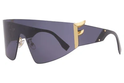 Pre-owned Fendi Ff0382/s 807ir Sunglasses Women's Black-gold/grey Lenses Shield 99mm In Gray