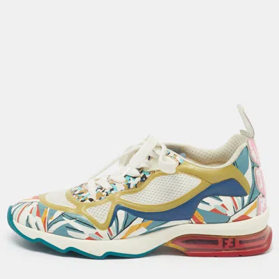 Pre-owned Fendi Ffast Size 37 Multicolor Leather And Mesh Lace Up Sneakers