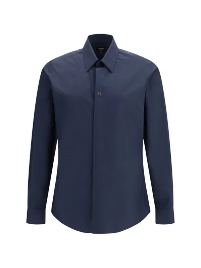 Fendi Ff-embellished Cotton Shirt In Blue