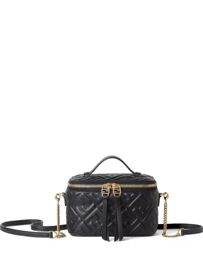 Fendi Ff-embossed Leather Make-up Bag In Black