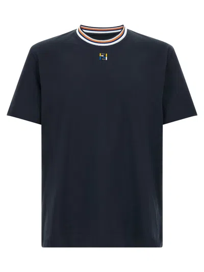 Fendi Ff-embroidered Crewneck T-shirt In Black