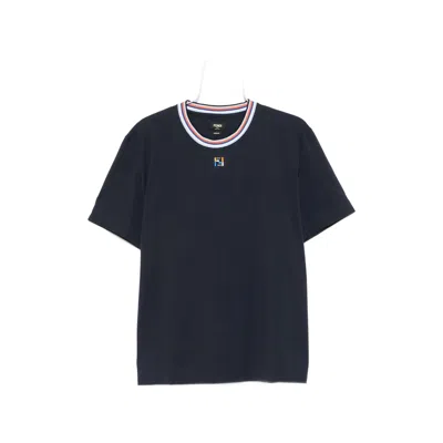 Fendi Ff-embroidered T-shirt In Blue
