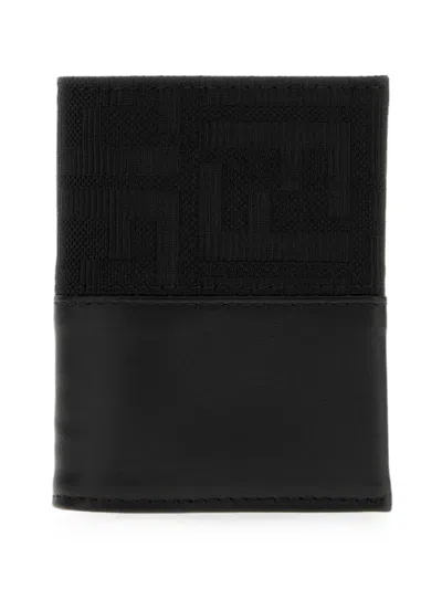 Fendi Ff-jacquard Card Holder In Black