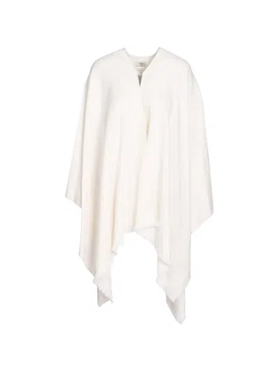 Fendi Ff-jacquard Frayed-hem Poncho In White